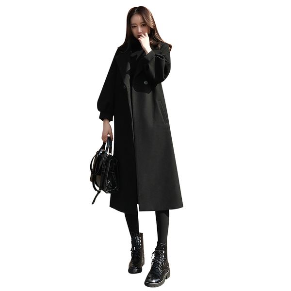 

popular hepburn wind black coat female winter was thin loose nizi coat medium long over the knee woolen coats women's clothing