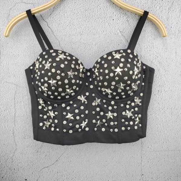 

2020 rhinestone beading bra women's colorful gothic punk push up bra clubwear party bustier crop corset lingerie p1404, Black;white