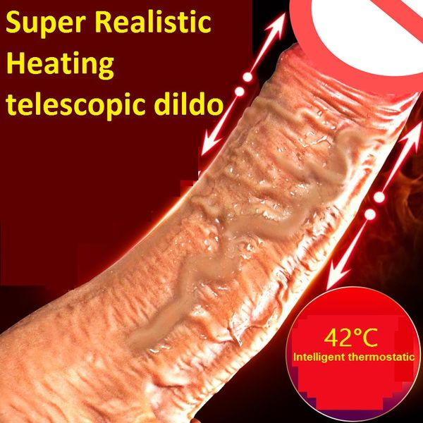 

super telescopic heating vibrator realistic automatic dick penis big toy cock vibrating artificial masturbation dildos female mdoe