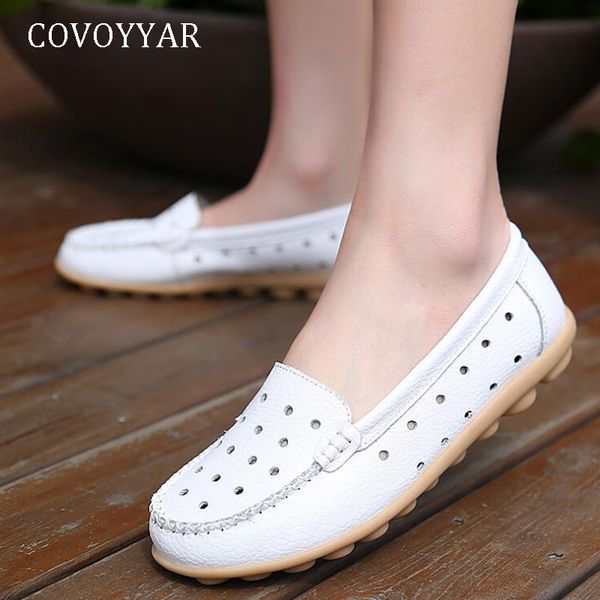 

covoyyar 2019 cut out women ballet flats spring summer comfort breathable casual leather shoes for travel big sizes wfs281, Black