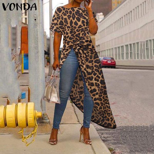 

vonda asymmetrical tunic womenblouse 2019 summer female tunic split striped shirts blusa long party shirts plus size, White