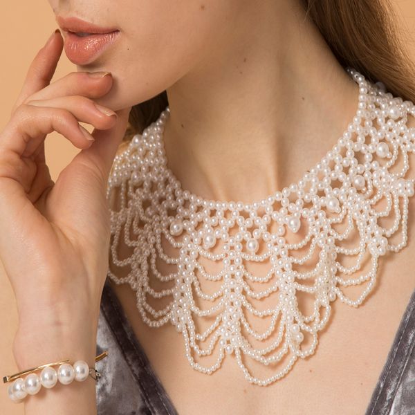 

factory outlet ladies fashion women chain imitation pearls necklace sweet braided wedding party jewelry lovers chocker necklace, Golden;silver