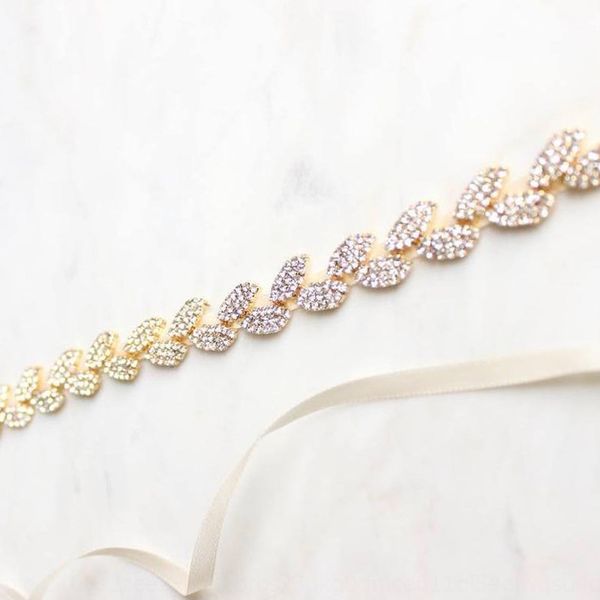 

bride wedding dress leaf rhinestone belt 946 simple all-match alloy wedding rhinestone diamond handmade diamond waist chain, Black;brown