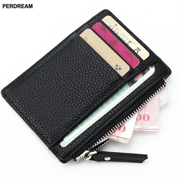 

perdream cowhide leather coin purses solid zipper mini wallet for woman children fashion id card holder handmade mini bag, Red;black