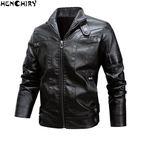 

henchiry men's leather jackets men's stand collar coat male motorcycle leather jacket casual slim brand clothing oversize jacket, Black
