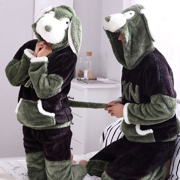 

women autumn winter pijama de cartoon dog thick pyjamas set warm pajamas set pyjama hooded pijamas mujer pijama pigiama for men, Black;red