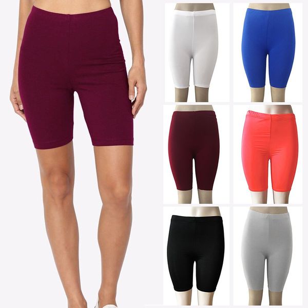 

lady women yoga solid knee pants high elasticity leggings gym running jogging active cycling shorts fashion dropship#0429, White;red