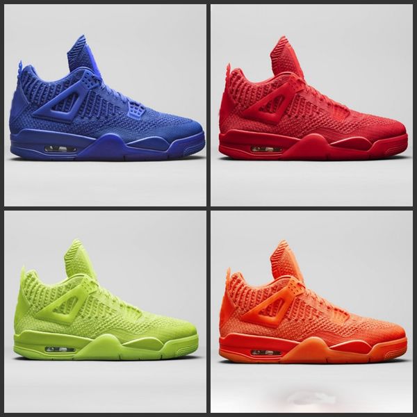 

2019 Knit 4 Chaussures Fly University Red Hyper Royal Blue Total Orange Volt Basketball Shoes Men 4s Knitting Sneakers High Quality With Box