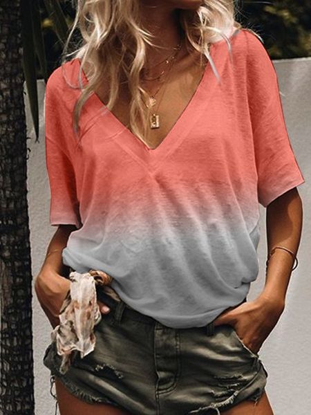 

womens designer rainbow gradient print color v-образным вырезом футболка с коротким рукавом women4i6h, White