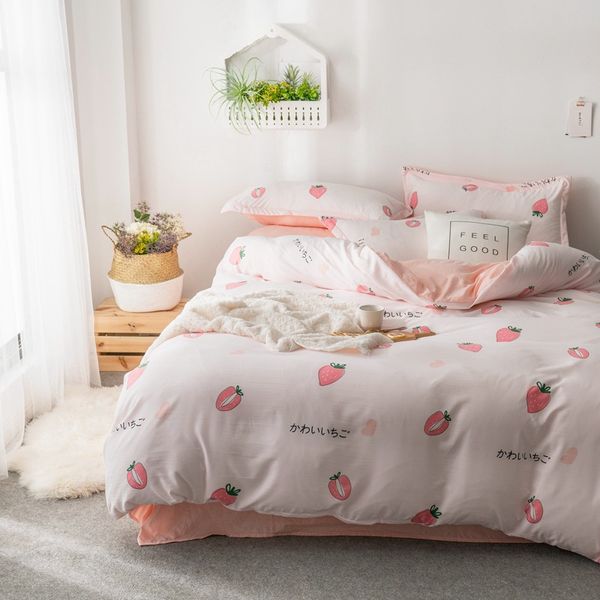 

new simple four-piece cute fresh washed cotton bedding kit bedding set 4 sets of duvet cover pastoral sheets ab side quilt cover