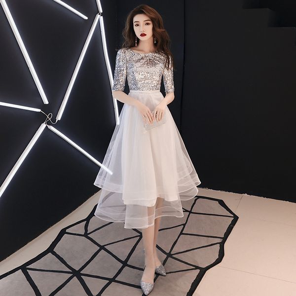 

fashion o-neck women sequin wedding party dress luxury elegant banquet short oriental slim prom gowns vestido xs-3xl, Black;gray