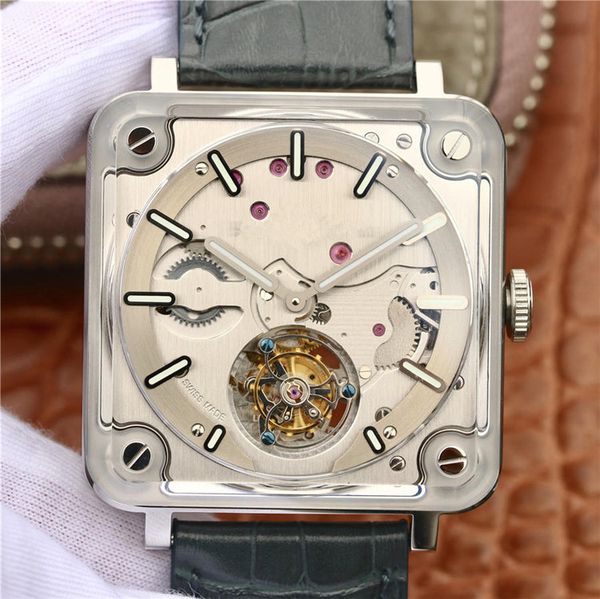

bbr montre de luxe leather strap br-cal.380 homemade movement watches movement watches of fine steel designer watches, Slivery;brown