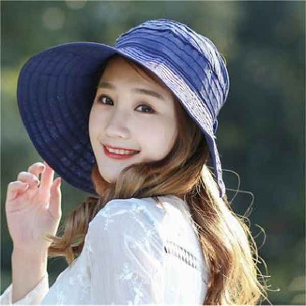 

1pcs women summer sun hats packable sun visor hat with big heads wide brim beach hat uv protection female cap, Blue;gray