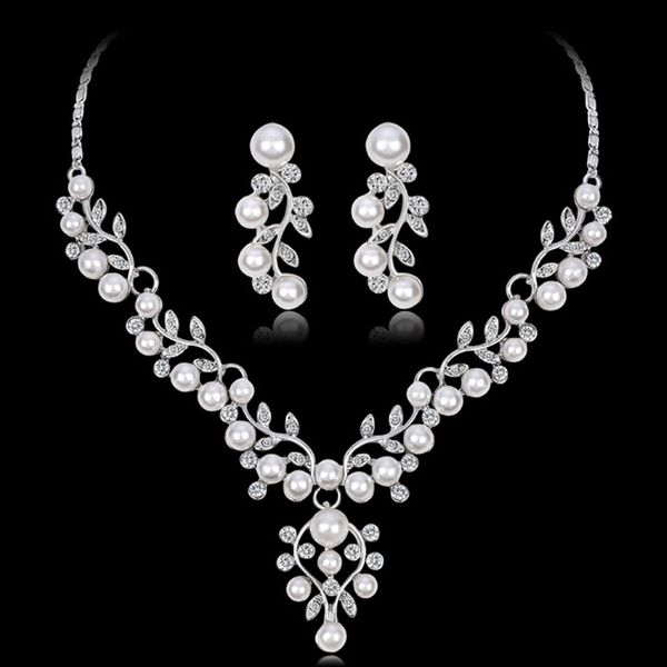 

new pearl jewelry sets for women african beads jewelry set wedding imitation crystal bridal dubai necklace jewelery costume, Slivery;golden