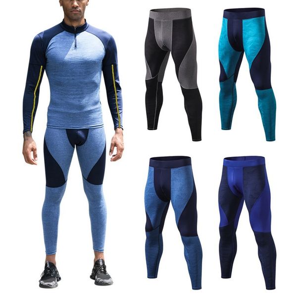 

compression pants sports running tights men jogging skinny leggings joggers fitness gym clothing pants, Black;blue