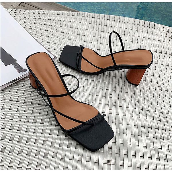 

2020 summer women slippers female squqre heels ladies fashion flip flops women's solid comfortable shoes breathable new style, Black