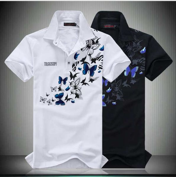 

2020 summer new men's designer chinese style c printed butterfly polo shirts with lapels and short sleeves, White;black