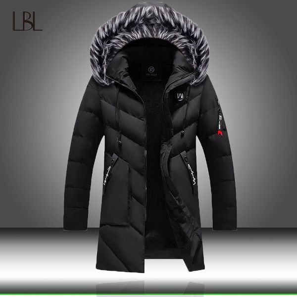 

winter jacket men fashion casual slim thick warm coats mens parkas with hooded long overcoats man/women fur collar parka outwear ly191225, Black