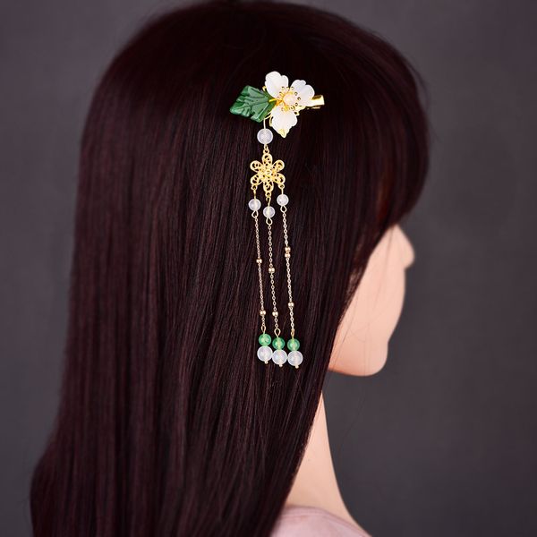 

chinese style ancient retro fairy hairpin clip hanfu tassel headdress princess step shake hairpin for women party jewelry gift, Golden;white
