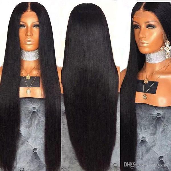 

24inch synthetic lace front wig 13x6 inch large lace straight heat resistant fiber hair natural hairline middle part for women, Black