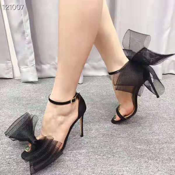 2020ss lacci delle donne bowtie sandali da sposa estivi vestito con tacco alto sandali di modo del partito di promenade nero bianco design femminile sandali alati