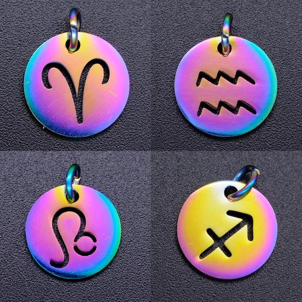 

5шт / серия из нержавеющей стали двенадцать зодиака круглого diy созвездие подвеска радуги тарелки для изготовления ювелирных изделий аксесс, Bronze;silver