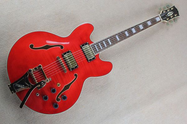 

Factory whole ale tiger maple red e 335 jazz guitar big by tremolo y tem electric guitar