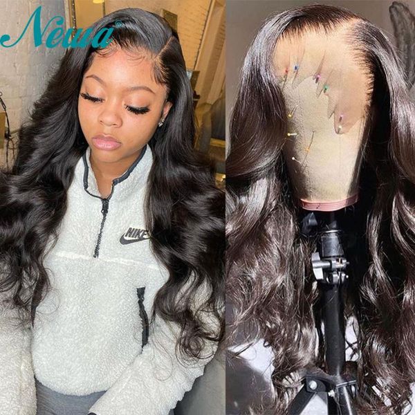 

newa hair body wave wig 13x6 lace front human hair wigs pre plucked remy human lace front wig for black women brazilian, Black;brown