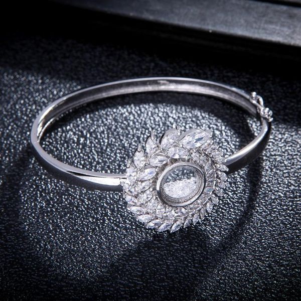 

luxury olive branch semi-sector cubic zirconia bangle for women wedding jewelry d1383, Black