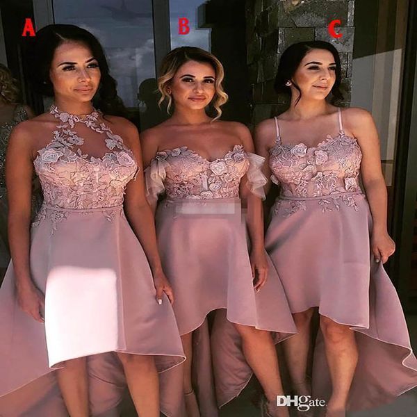 High-Low Beach A-Line Bridesmaid Платья платья Кружева Appliques Свадьба Гостевое Платье Горничная Дома для чести Халаты Оград де ДЕМООИСЕЛЬ Д'Воннур BD8943