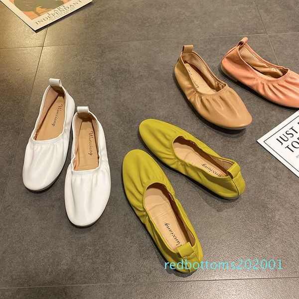 

sandra jrr women flat heel shoes leather round toe slip on elastic mouth casual ballet flats lady weekends shoes drive r01, Black