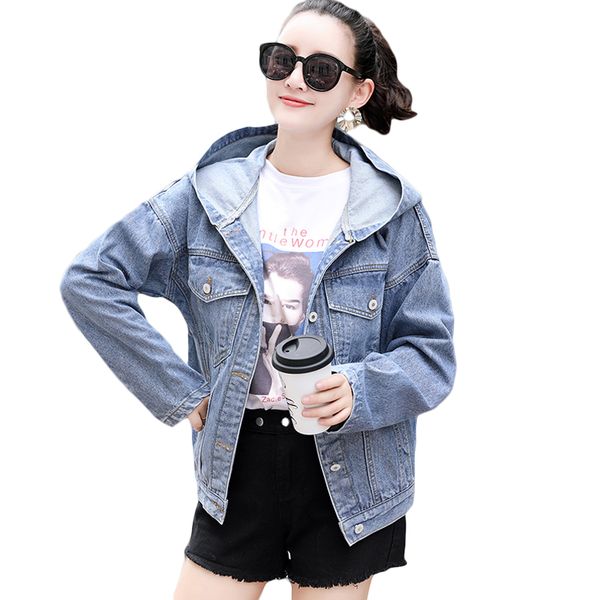 

2019 spring autumn new plus size fashion women loose size bf style short hooded denim jacket female casual jacket coat d698, Black;brown