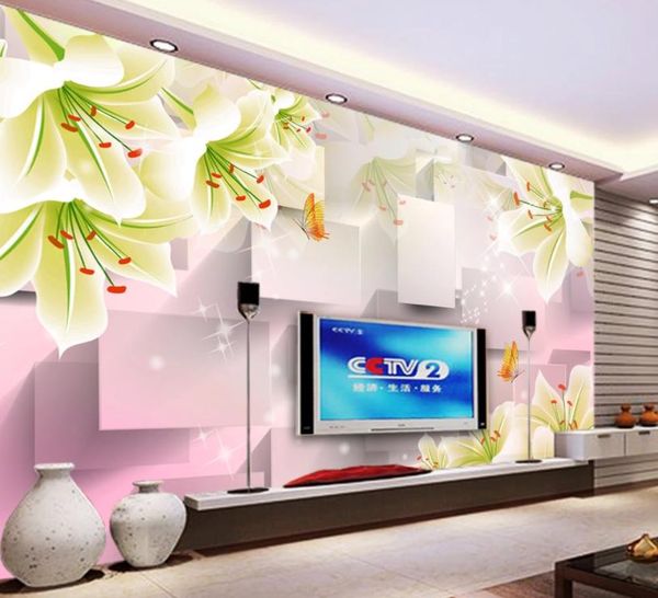 

custom any size p lily 3d box tv background wall modern wallpaper for living room
