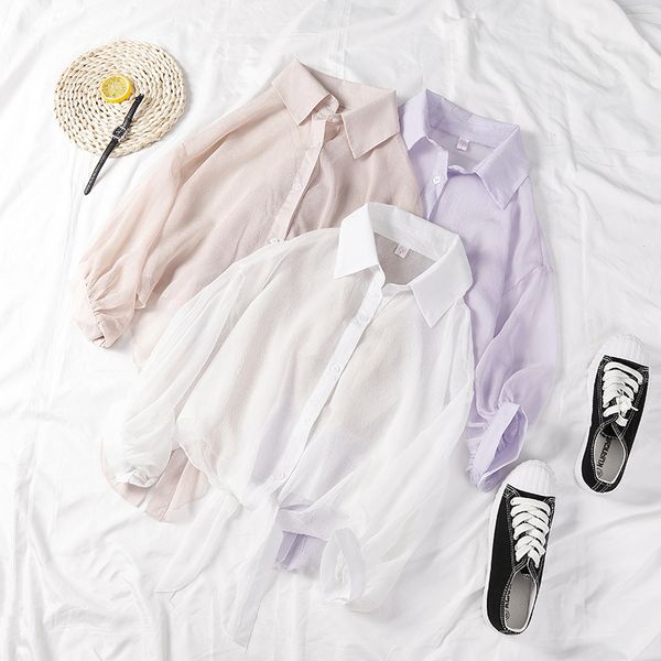 

make thin shirt female han fan chiffon with a coat loose big yards shirt is prevented bask in clothes joker show thin, White
