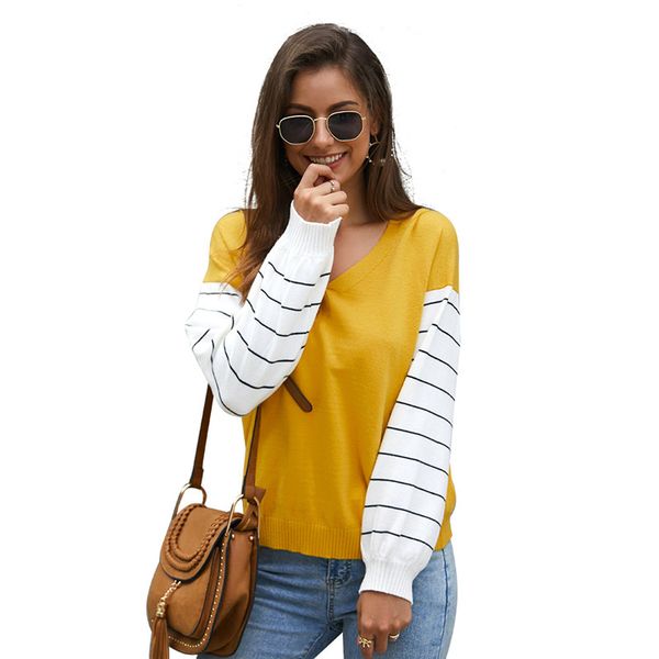 

2019 autumn/ winter long-sleeved color lantern sleeve sweater top, White;black