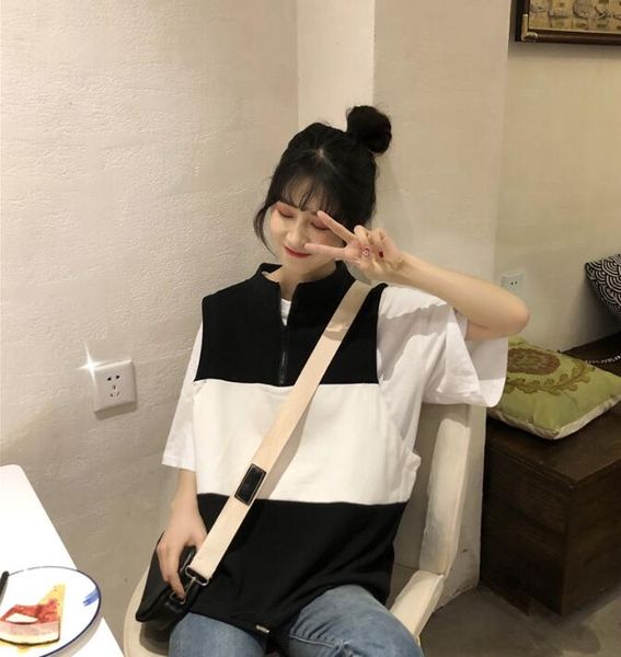 

new korean color matching women's small fragrance loose jacket, Black;brown
