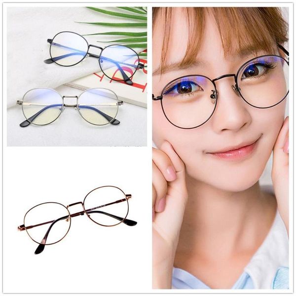 

anti-blue light computer eyeglasses metal frame men women spectacles round eyewear plain glasses, White;black