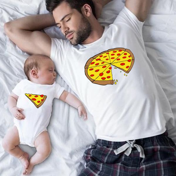 

funny family look dad and son family matching clothes pizza print t-shirt for daddy mommy kids romper for baby, Blue