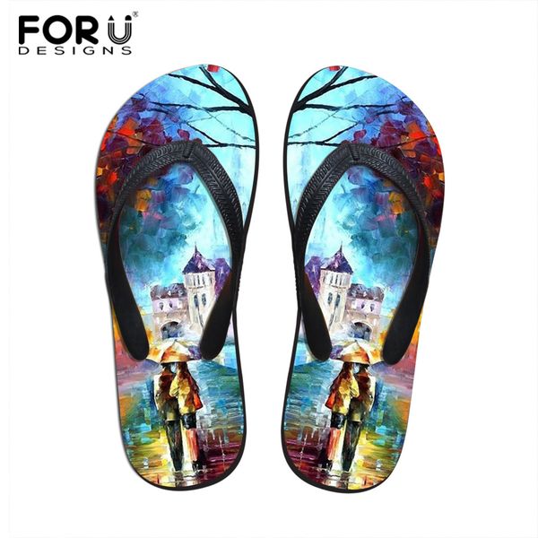 

forudesigns женщины пляжные шлепанцы 3d цветочные печатные 2018 летние модные тапочки дамы удобная обувь женщина дом сандалии плоские, Black