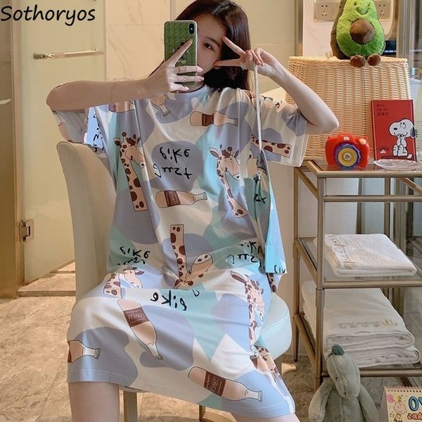 

nightgowns women summer 2xl short sleeve printed korean style kawaii homewear womens pyjamas stylish elegant students ulzzang, Black;red