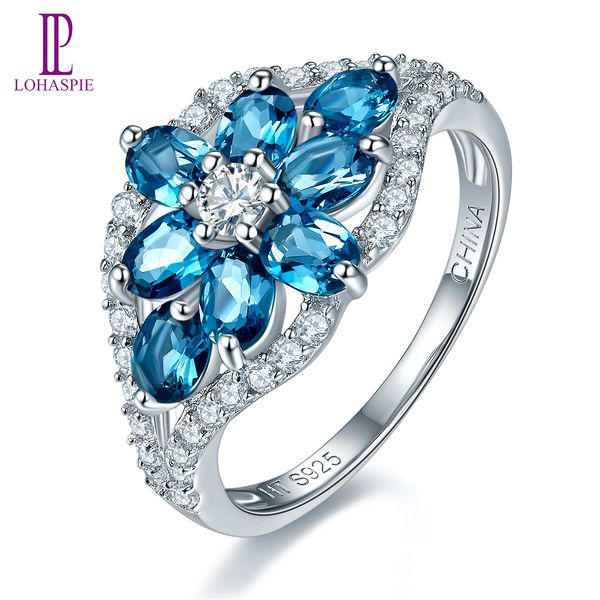 

естественный gemstone london blue топаз твердые 925 стерлингового серебро кольца цветок изящных ювелирные изделия для женщин подарков нового, Black