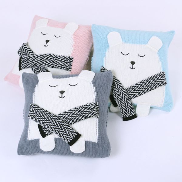 

white bear pillow children three-dimensional ear knit cushion baby wool woven pillow