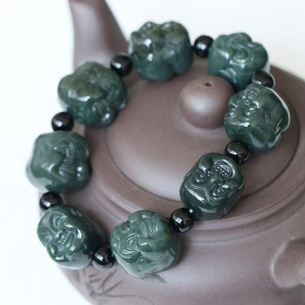 

natural he tian qing jadebeaded, strands maitreya buddhas hand string women men bangle, Black