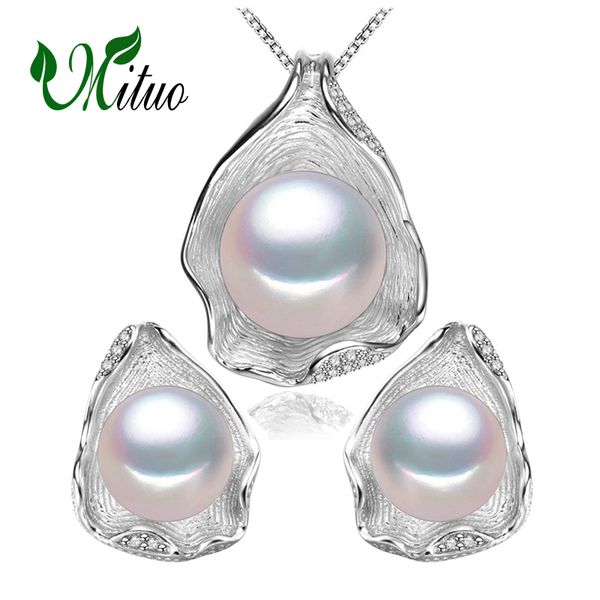 

mituo pearl jewelry sets 925 sterling silver stud earrings,natural pearl leaf necklace for women love cloisonne earrings ring, Black