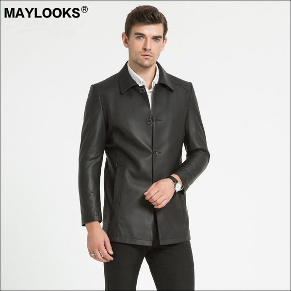 

maylooks sheep skin man 2019 new head layer leather leather casual lapel the spring and autumn period and the business ws137, Black
