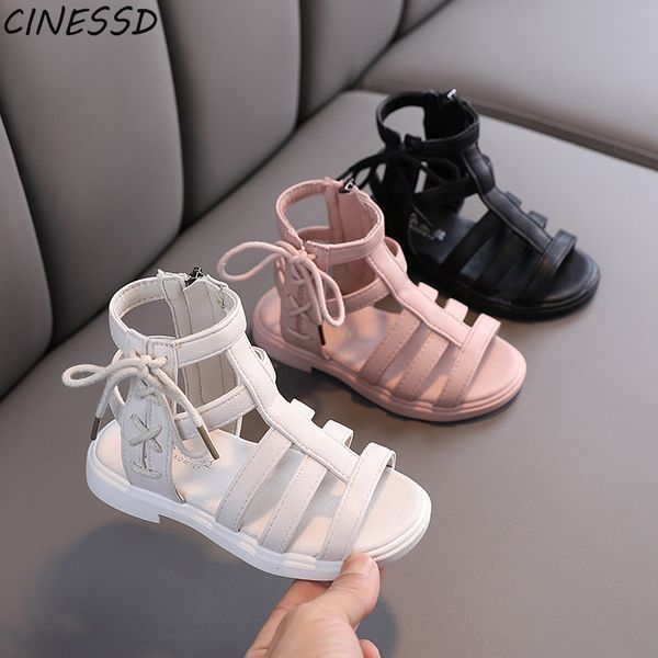 

teen girls sandals roman style summer sandals for kids solid pu leather sweet princess shoes children party dress shoes 26-36, Black;red