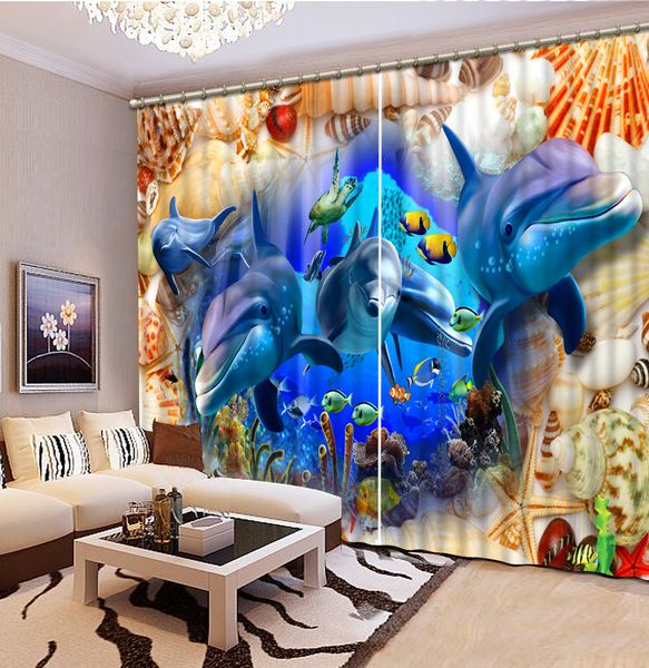

underwater animal shell blackout curtains 3d for kids child bedroom korean style window curtain for living room
