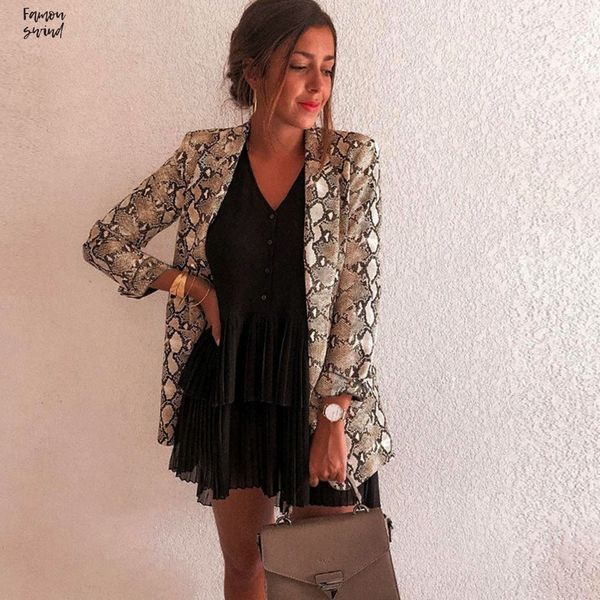 

женщины 2019 blazer змея печати длинным рукавом костюм пальто куртка байкер пиджаки топы womens костюм top, White;black