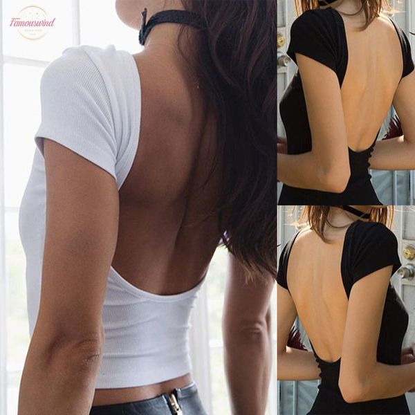

new fashion womens summer sleeveless backless casual t shirt women clothes drop shipping good quality, White