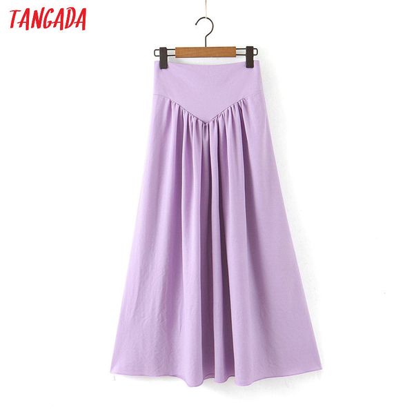 

tangada women solid purple pleated long skirt faldas mujer vintage side zipper office ladies elegant chic maxi skirts sl89, Black